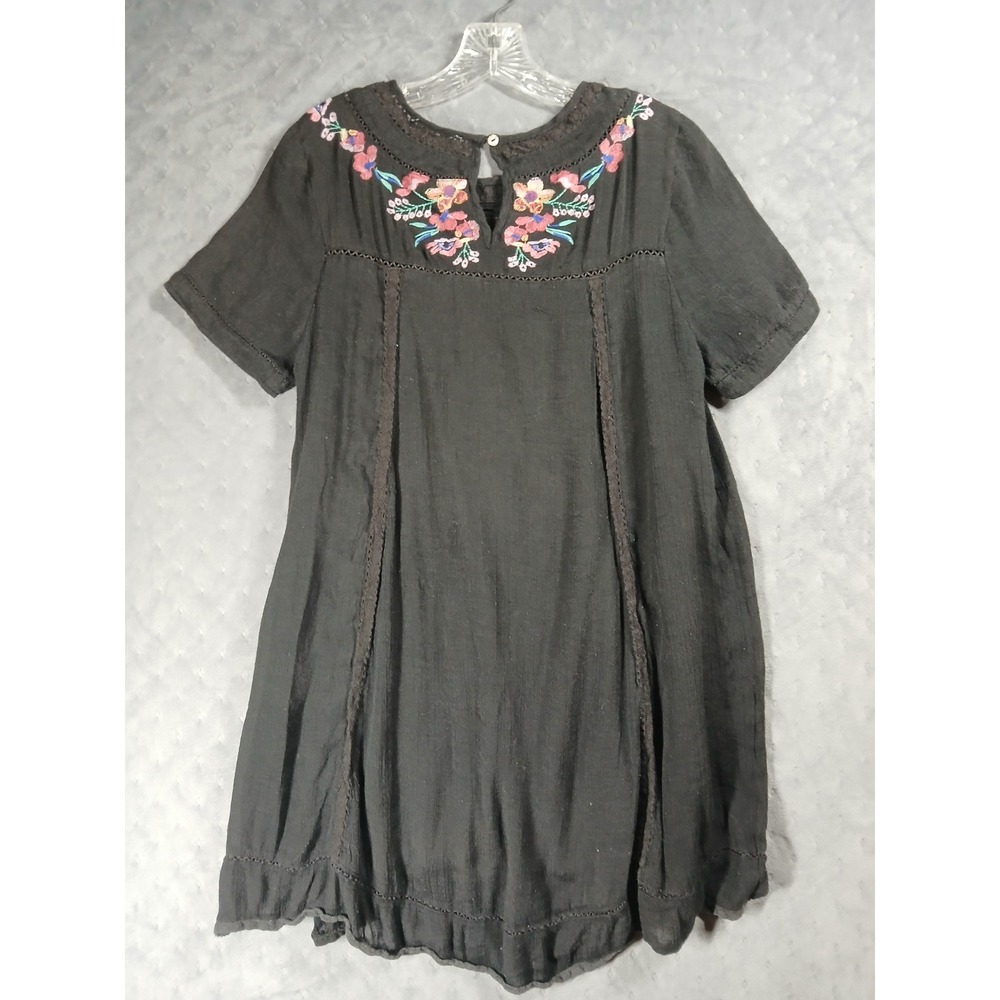 Umgee - Black Floral CottageCore Boho Dress Colourful Embroidery Lace Trim Large - Picture 7 of 8